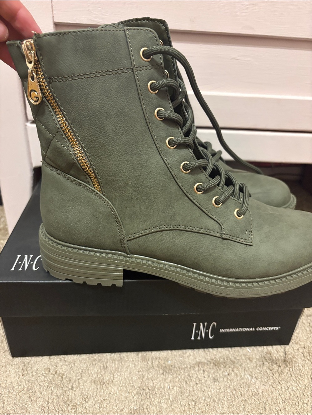 GBG Los Angeles Olive Green Lace-Up Combat Boots